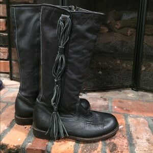 Women’s Black Combat Moto Boots with Side Tassel